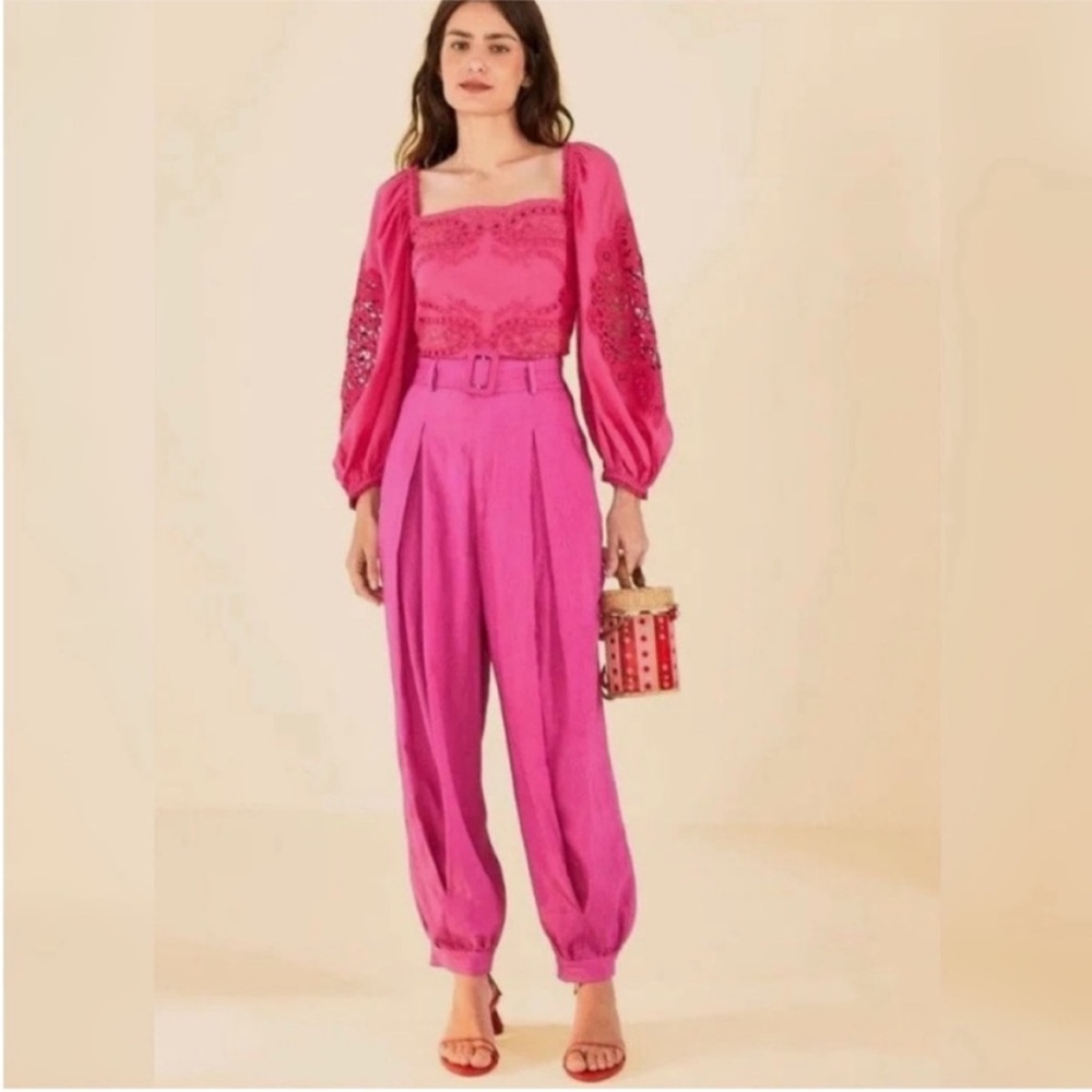 Farm Rio belted linen harem pants